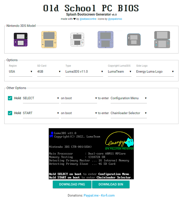 Old School PC BIOS Splash Bootscreen Generator 3DS GameBrew